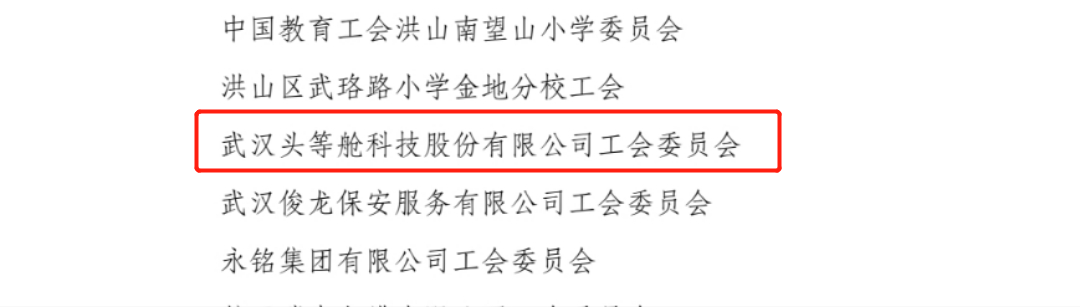 喜报 | 武汉头等舱科技股份有限公司工会委员会获得“2021-2022年度武汉市企事业单位职工民主管理五星级工会”荣誉称号